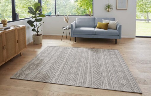 Kelim vloerkleed Maranao - grijs/crème - sfeer