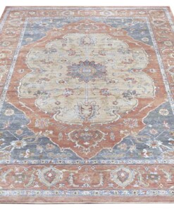 Vintage vloerkleed Modasa - oranje/blauw - overzicht schuin, thumbnail