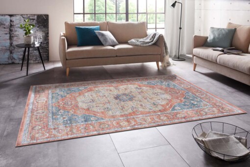 Vintage vloerkleed Modasa - oranje/blauw - sfeer