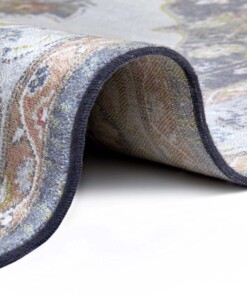 Vintage vloerkleed Sehura - blauw/oranje - close up, thumbnail