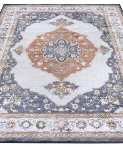 Vintage vloerkleed Sehura - blauw/oranje - overzicht schuin, thumbnail