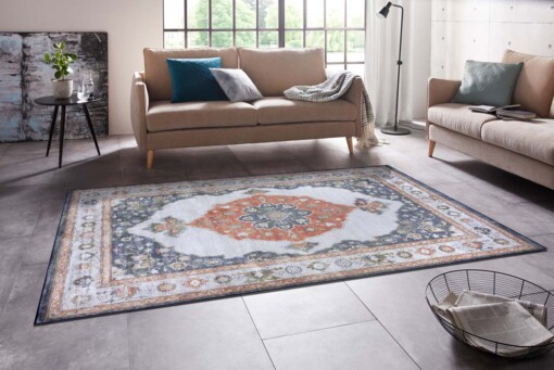 Vintage vloerkleed Sehura - blauw/oranje - sfeer