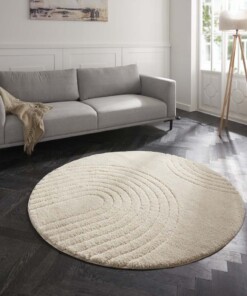 Rond designer vloerkleed 3D Fergus - crème - sfeer