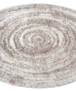 Rond hoogpolig vloerkleed Rian - crème/beige - overzicht schuin, thumbnail