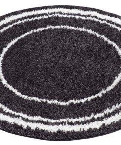 Rond hoogpolig vloerkleed Alfie - zwart/crème - overzicht schuin, thumbnail Rond hoogpolig vloerkleed Alfie - zwart/crème - overzicht schuin, thumbnail