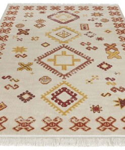 Kelim vloerkleed ruiten Mata - crème/rood - overzicht schuin, thumbnail