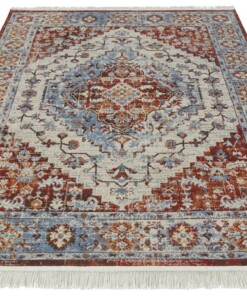 Vintage vloerkleed Samia - blauw/multi - overzicht schuin, thumbnail