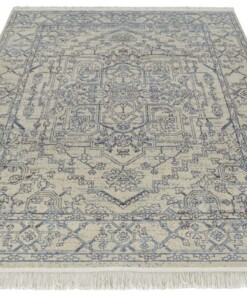 Vintage vloerkleed Miran - blauw/crème - overzicht schuin, thumbnail