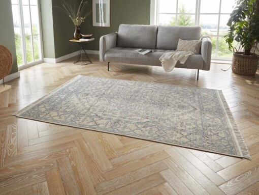 Vintage vloerkleed Miran - blauw/crème - sfeer