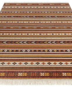 Kelim vloerkleed Milad - rood/multi - overzicht schuin, thumbnail Kelim vloerkleed Milad - rood/multi - overzicht schuin, thumbnail