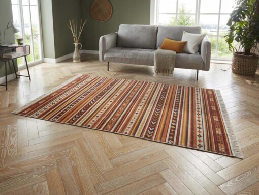 Kelim vloerkleed Milad - rood/multi - sfeer