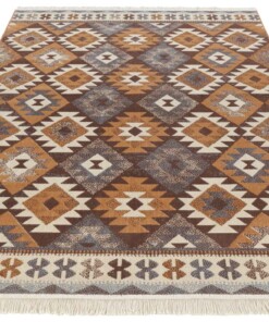 Kelim vloerkleed ruiten Zohra - oranje/multi - overzicht schuin, thumbnail