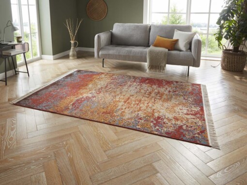 Vintage vloerkleed abstract Robina - rood/oranje - sfeer