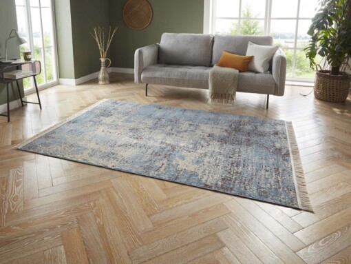 Vintage vloerkleed abstract Robina - blauw/crème - sfeer