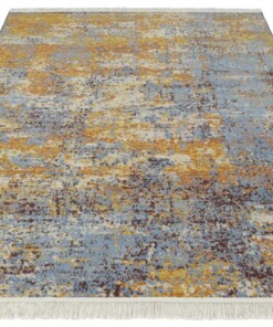 Vintage vloerkleed abstract Robina - goud/blauw - overzicht schuin, thumbnail