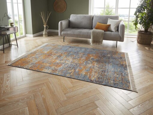 Vintage vloerkleed abstract Robina - goud/blauw - sfeer
