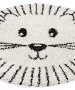 Rond vloerkleed kinderkamer Lion Tahl - crème/zwart - overzicht schuin, thumbnail