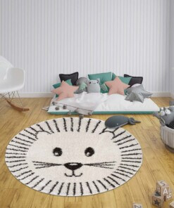 Rond vloerkleed kinderkamer Lion Tahl - crème/zwart - sfeer