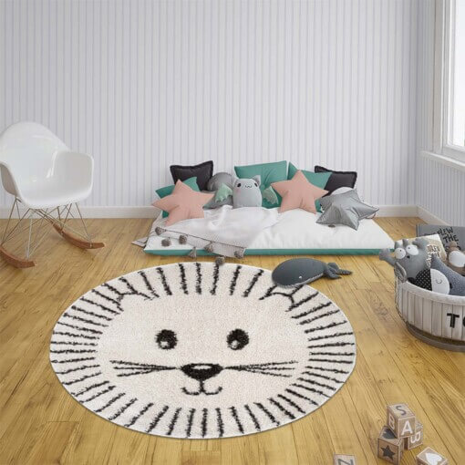Rond vloerkleed kinderkamer Lion Tahl - crème/zwart - sfeer