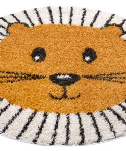 Rond vloerkleed kinderkamer Lion Tahl - crème/okergeel - overzicht schuin, thumbnail Rond vloerkleed kinderkamer Lion Tahl - crème/okergeel - overzicht schuin, thumbnail
