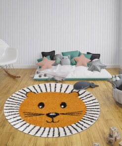 Rond vloerkleed kinderkamer Lion Tahl - crème/okergeel - sfeer