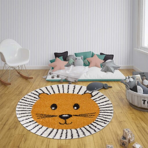Rond vloerkleed kinderkamer Lion Tahl - crème/okergeel - sfeer