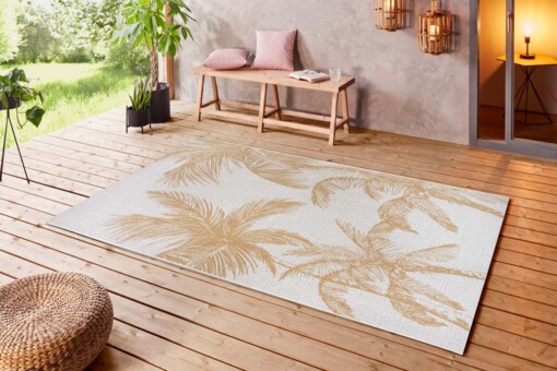 Buitenkleed palm Jaora - grijs/goud - sfeer
