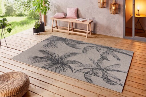 Buitenkleed palm Jaora - grijs/antraciet - sfeer