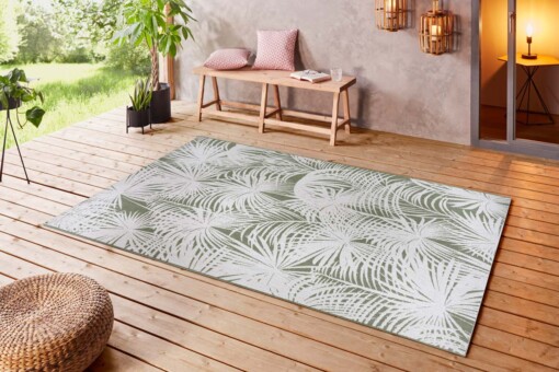 Buitenkleed palm Lagosi - groen/crème - sfeer