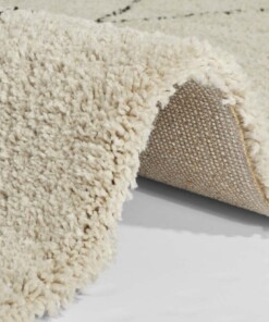 Hoogpolig vloerkleed ruiten Roha - crème/donkerbruin - close up, thumbnail