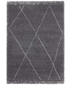 Hoogpolig vloerkleed ruiten Roha - donkergrijs/crème - overzicht boven, thumbnail