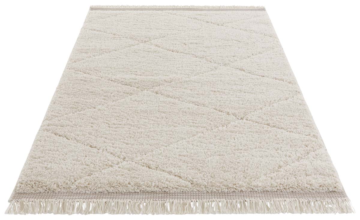 Hoogpolig designer vloerkleed 3D Danaki - crème - overzicht schuin Hoogpolig designer vloerkleed 3D Danaki - crème - overzicht schuin