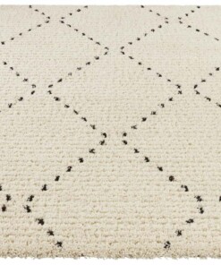 Hoogpolig vloerkleed ruiten Basay - crème/zwart - overzicht schuin, thumbnail