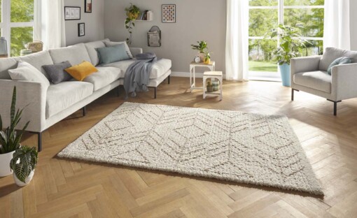 Hoogpolig vloerkleed Toboso - crème/bruin - sfeer