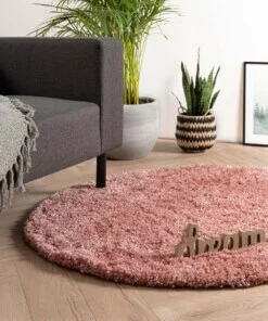 Rond hoogpolig vloerkleed - Cozy Shaggy - roze - sfeer