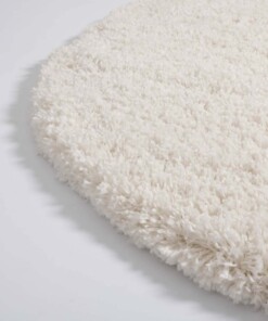Rond hoogpolig vloerkleed - Cozy Shaggy - wit - close up hoek