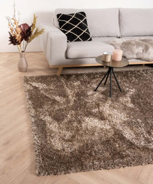 Hoogpolig vloerkleed velours Posh - beige - sfeer