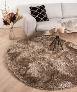 Rond hoogpolig vloerkleed velours Posh - beige - sfeer