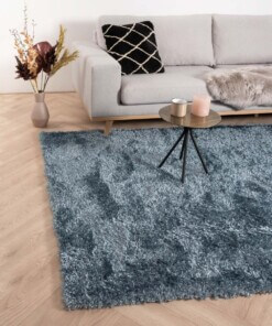 Hoogpolig vloerkleed velours Posh - blauw - sfeer