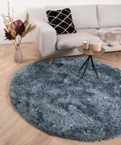 Rond hoogpolig vloerkleed velours Posh - blauw - sfeer