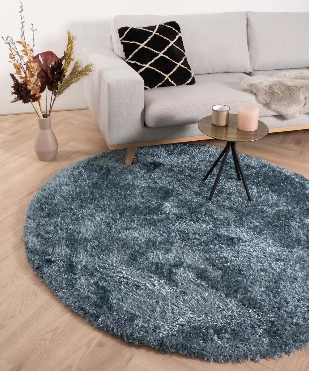 Verlenen Comorama kleurstof Rond hoogpolig vloerkleed velours Posh - blauw | Tapeso