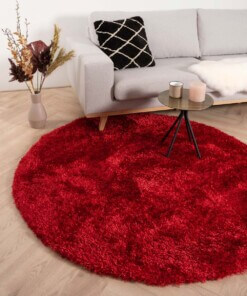 Rond hoogpolig vloerkleed velours Posh - rood - sfeer