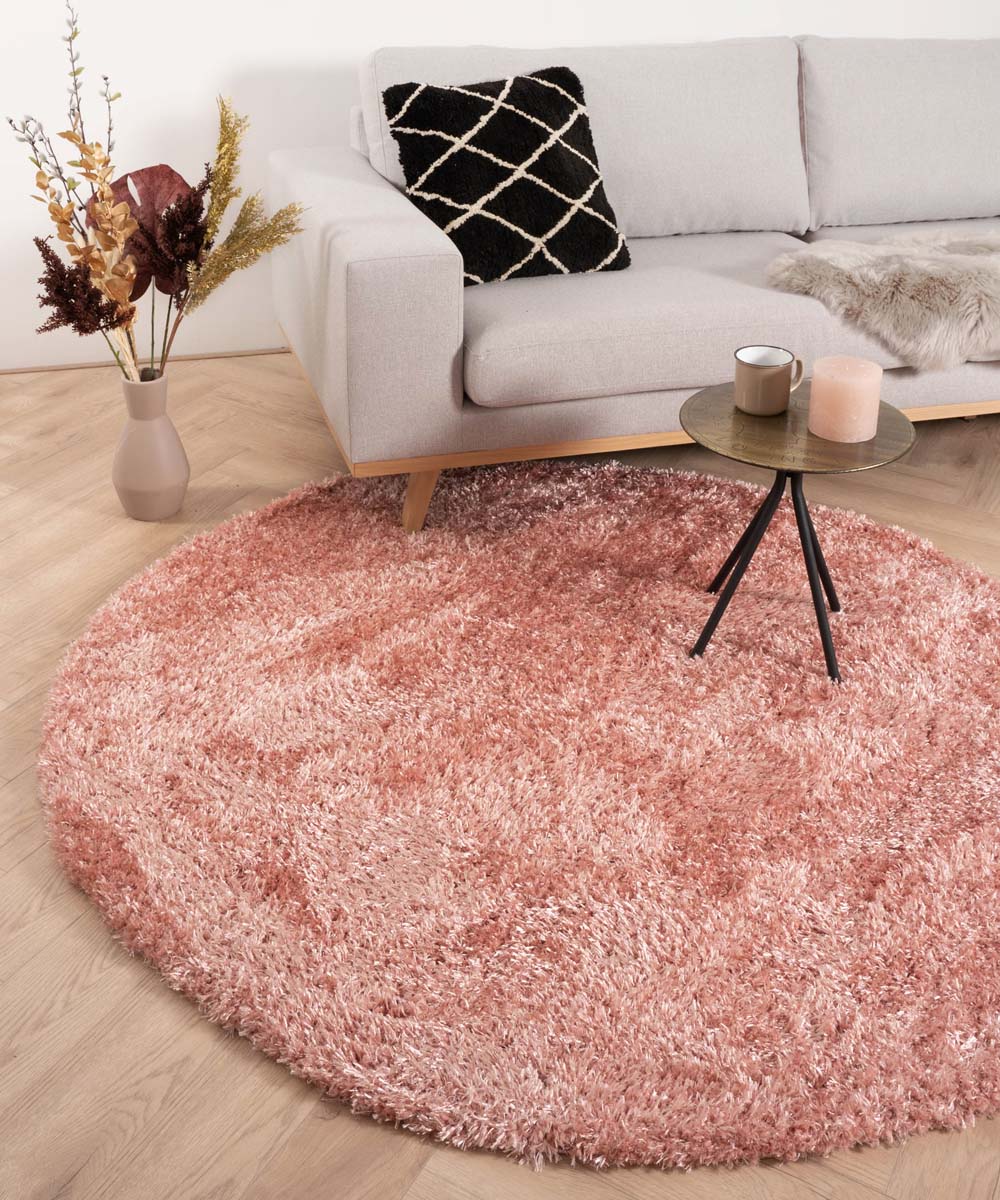 Elegantie Oh jee Isolator Rond hoogpolig vloerkleed velours Posh - roze | Tapeso