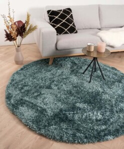 Rond hoogpolig vloerkleed velours Posh - turquoise - sfeer