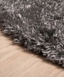 Rond hoogpolig vloerkleed velours Posh - grijs - close up zijkant, thumbnail