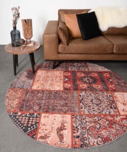 Rond patchwork vloerkleed Ancient Rusty Red No.6 - sfeer, thumbnail