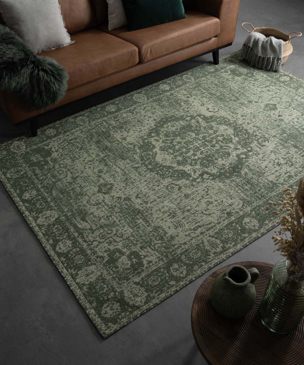 bladerdeeg Becks Voetzool Vintage vloerkleed Traditions - groen | Tapeso