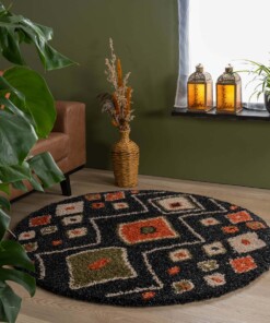 Rond hoogpolig vloerkleed bohemian Artisan - antraciet/multi - sfeer