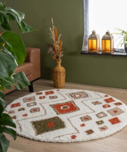 Rond hoogpolig vloerkleed bohemian Artisan - wit/multi - sfeer