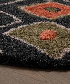 Rond hoogpolig vloerkleed bohemian Artisan - antraciet/multi - close up, thumbnail